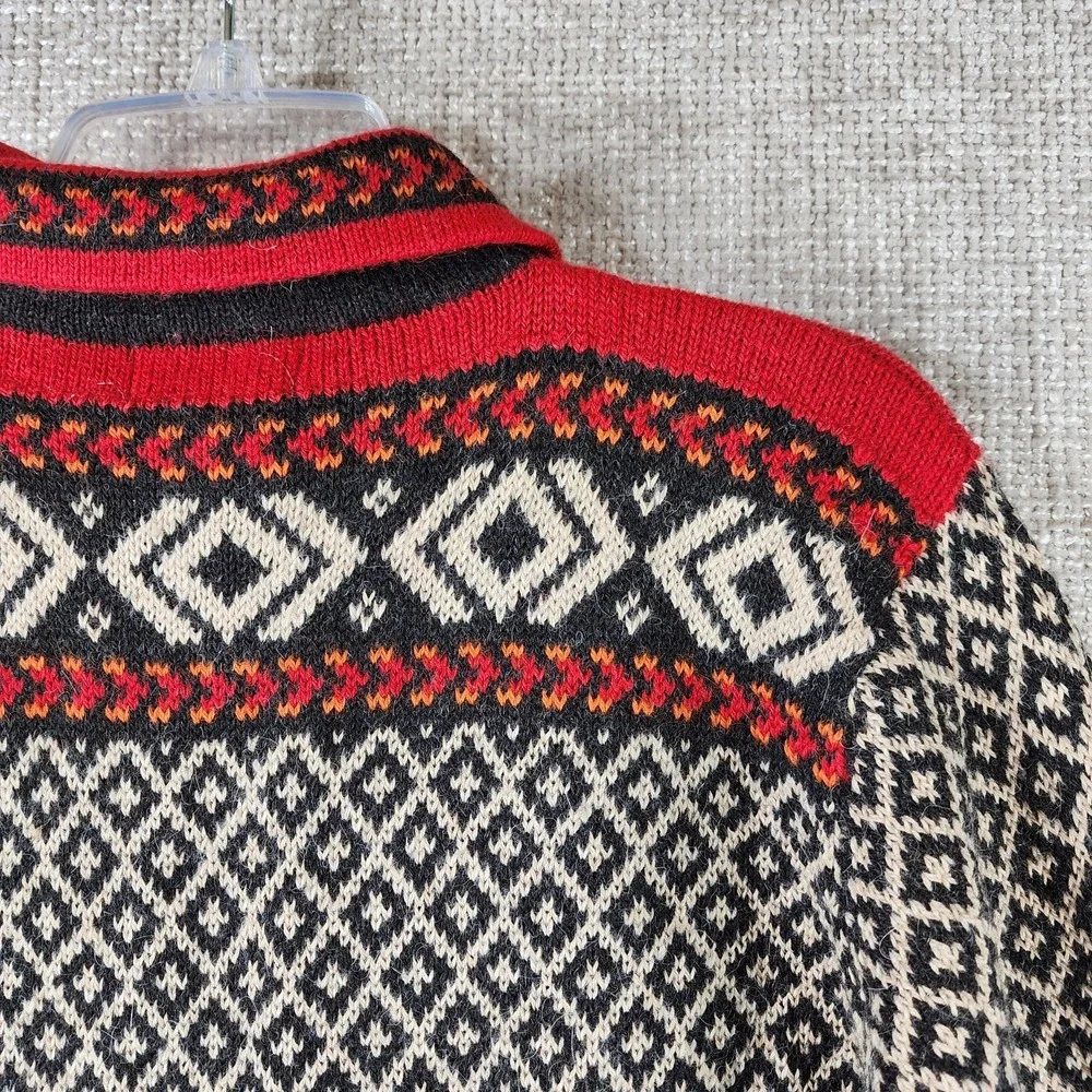 LAM 100% Alpaca 1/4 Zip Sweater Unisex M Multicolor Geo Alpine Pattern‎ Bolivia